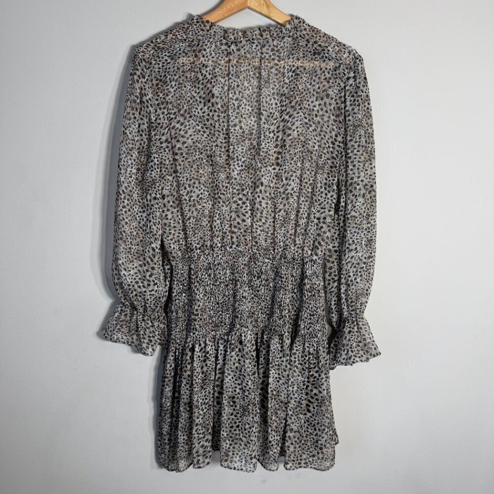Zara Long Sleeve Animal Print Smocked Mini Dress Women's Medium Brown Sheer Sexy - Picture 14 of 16